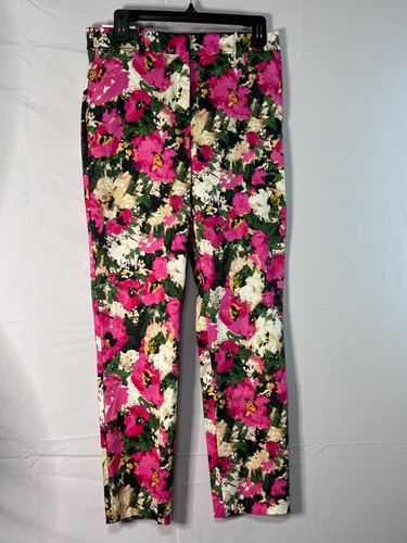 H&M Pink & Dark Green Floral Slacks Size 8 (L)