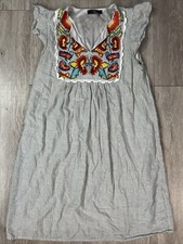THML Gray White Stripe Floral Embroidered Sheath Shift Dress Size Medium