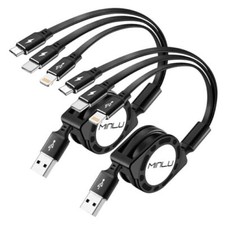 Multi Charging Cable 2Pack 4Ft 3 in 1 Retractable Fast Charger Cable Multi