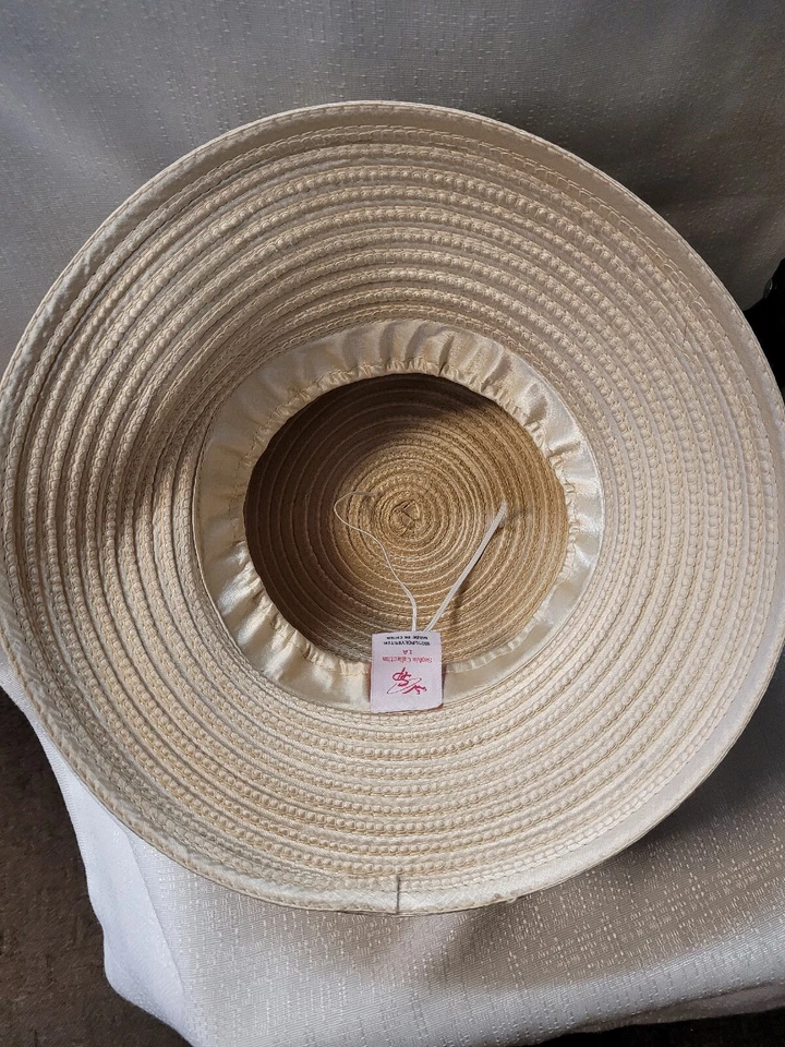 Sophia Collection LA Kentucky Derby Church Hat Beige Satin With Rhistones  - Image 2 of 4
