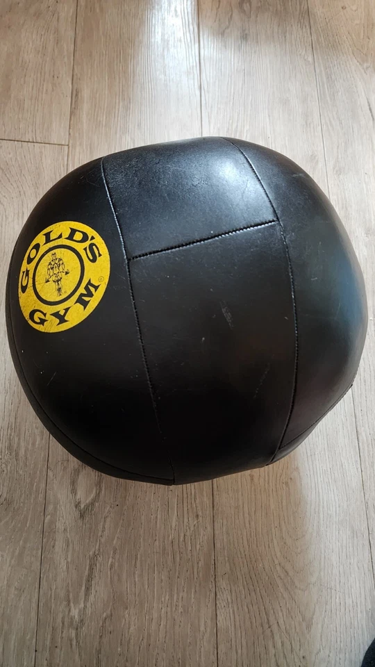 Balón medicinal vintage GOLD'S GYM 12 lb cuero con cordones y cosidos negro - ¡¡RARO!!! Foto 4 de 4