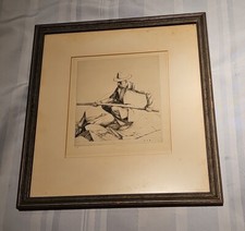 A fine line engraving by Robert Sargent Austin pencil signed, Fisherman 1927 