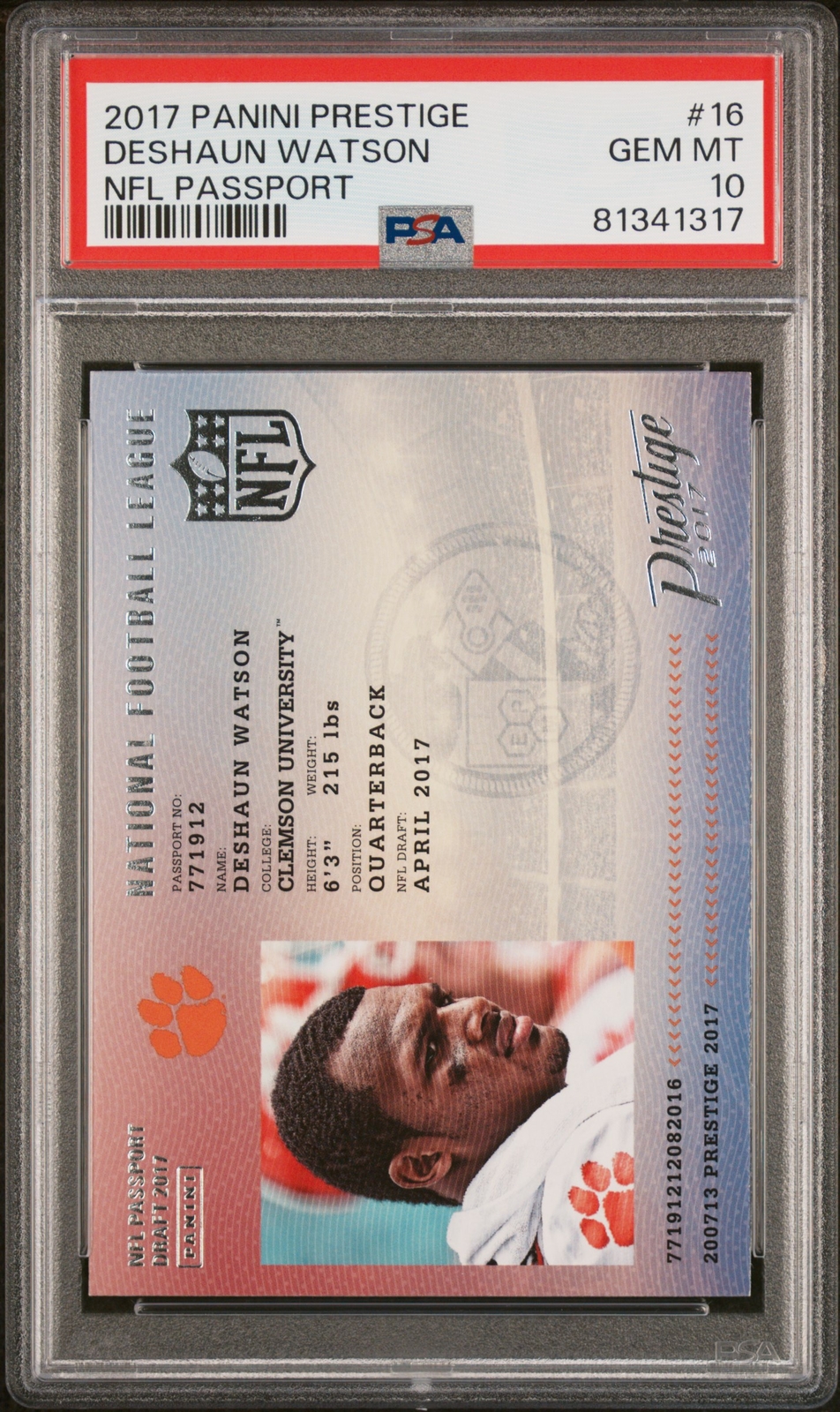 Deshaun Watson Panini Prestige NFL Passport #16 Base