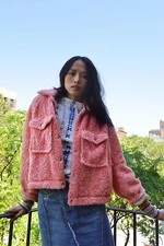 Free People M Oversize Pink Teddy Swing Jacket Bomber Sherpa Fluffy Fur Barbie