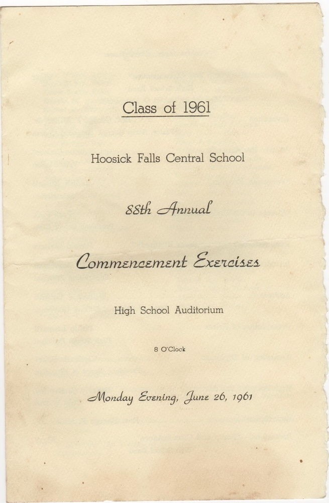 Hoosick Falls High School, Class of 1961 Commencement Exercises Program