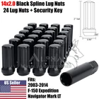 24 Black Spline 14x2.0 Lug Nuts For Ford F-150 Expedition Lincoln Navigator +Key