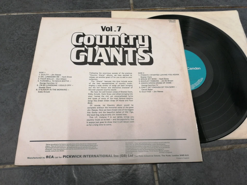 Country giants vol 7 Vinyl LP record Jim Reeves Hank snow Don Gibson etc - Image 3 of 4