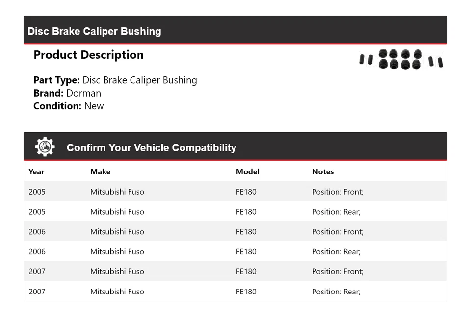 Buje de pinza de freno de disco Dorman 2006 para Mitsubishi Fuso FE180 2005-2007 Foto 2 de 4