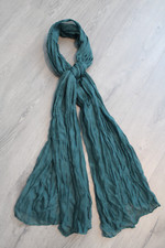 Lightweight Rectangle Accent Scarf Dk Teal Green Solid Semi-Sheer Crinkles 26x68