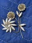 Rare - Vintage Milk Glass Floral Navette Crystal Brooch