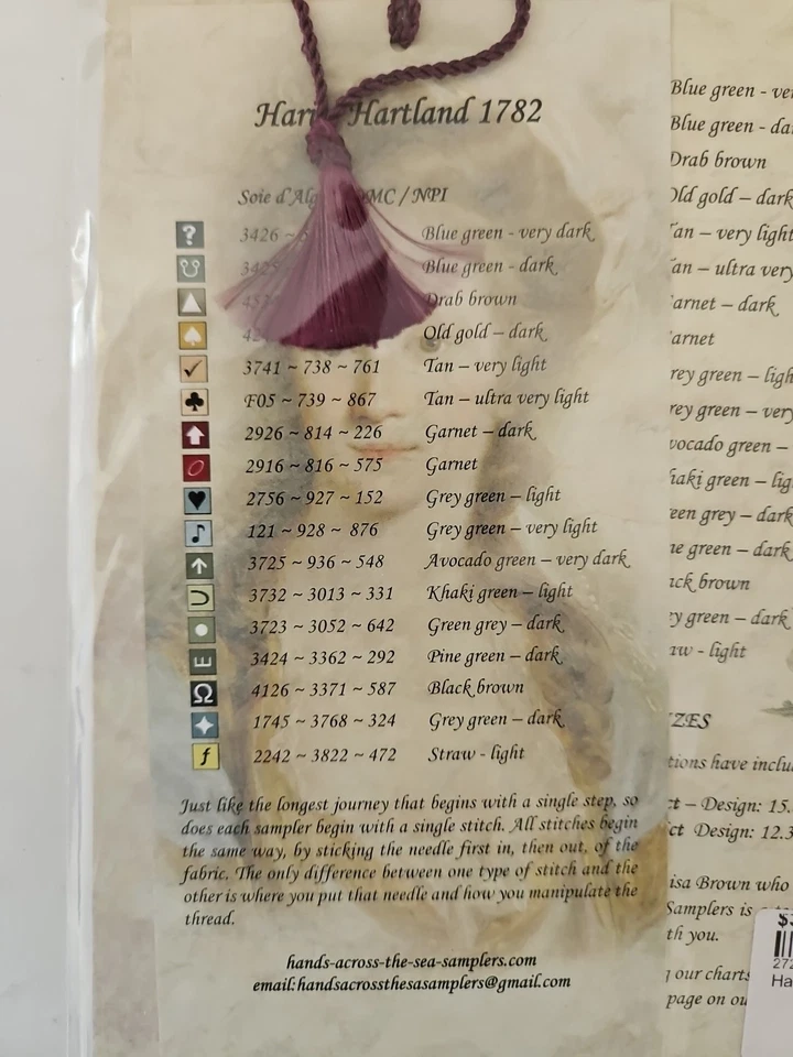 Hands Across the Sea Samplers HARIET HARTLAND 1782 Counted Cross Stitch Pattern - Image 2 of 4