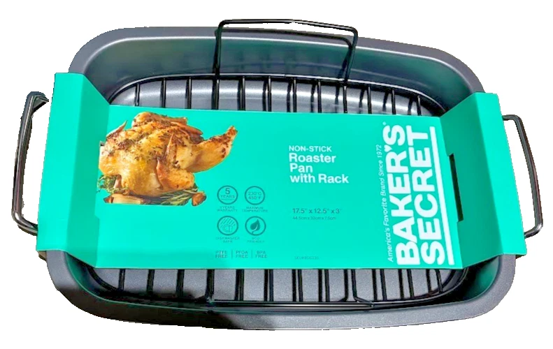 Backer's Secret Nonstick Roaster Pan With Rack 17.5" x 12.5" x 3 Dishwasher Safe
Opens in a new wind