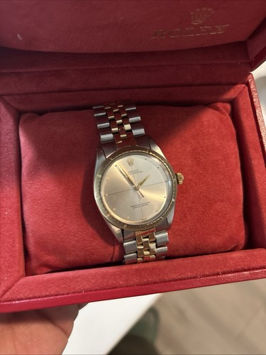 Vintage Rolex Oyster Perpetual Zephyr 1008 34mm Champagne 14K Gold Steel