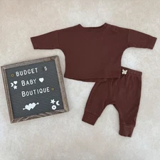 QUINCY MAE Brown Top & Pants Layette Set Outfit Size 0-3 Months