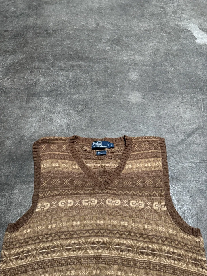 Vintage Polo Ralph Lauren Fair Isle Cashmere Knit Sweater Vest Size Large Brown - Image 4 of 4