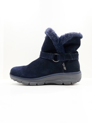 Skechers Slip Ins Easy Going Blue Suede Faux-Fur Lined Winter Boots - 10 Wide 