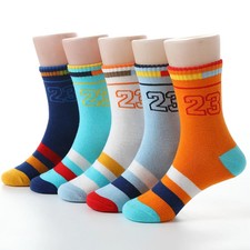 5 Pairs/lot Children's Sports Socks Autumn Winter Warmth 23 Letters Picturs Cott