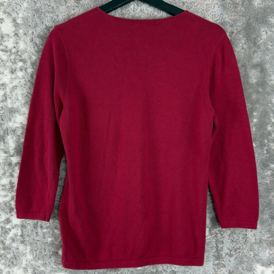 Etcetera Womens Size L Keyhole Cotton Blend Top Red 3/4 Sleeve Casual Pullover - Image 3 of 4