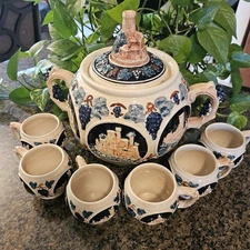  German Castle Punchbowl 6 Cups 