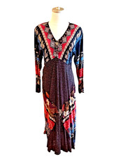 Vintage 80s Carole Little Boho Patchwork Maxi Dress Size 10P Hippie Peasant