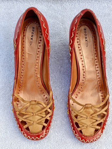 Bronx Women's Leather Espadrilles Hand Stitched Size 6 UK (39 EU) In Red - Picture 8 of 14