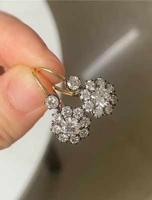 Antique Cluster Drop Earrings 2Ct Round VVSI/D Moissanite 14K Yellow Gold Plated