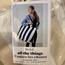 Fit & Fresh All The Things Oversized Tote Bag Beige/WhiteStripe Holds Up To 50lb