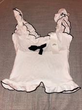 Urban Outfitters Ruffle Trim Ribbed Crop Cami Top XS Ivory Black Bow NWT