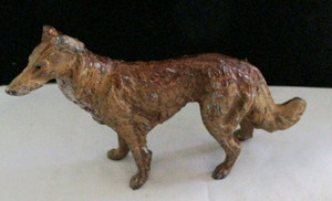 Dog Cast Metal 1930 German Heyde Borzol Hound  3" high 4.5" lg ( Marked on leg)