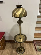 Vintage Rare MCM  Gold Toleware Tole Metal Floor Lamp With Table Tested Works #3
