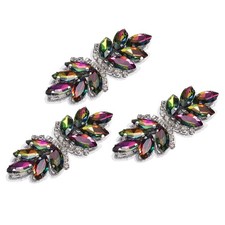 3Pcs Rhinestone Applique Rhinestone Flower Sew on Sewing Multicolor 