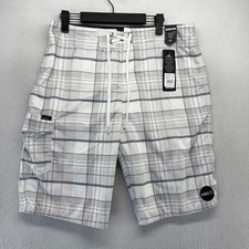 Oneill Board Shorts Men's 32 White Check Surf Swim Check Plaid Santa Cruz NEW
