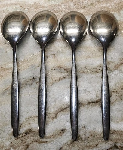 4 MCM Soup Spoons WMF Cromargan LAUREL Satin Stainless Germany 7 5/8" Modern - Picture 4 of 6