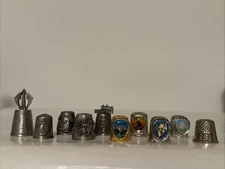 Vintage Mixed Lot Of 10 Metal Thimbles Various Sizes