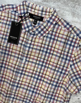 Broken Standard Shirt Mens Large Multi Plaid Short Sleeve Button Down Cotton