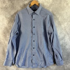 David Donahue Dress Shirt Men Large Blue 100 Cotton Long Sleeve Button Preppy
