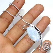 925 Silver Plated Pretty Rainbow Moonstone Necklace 18" Superb Jewelry Trendy JW