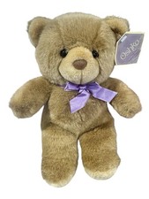 Oshko International Brown Teddy Bear Stuffed Animal Plush With Purple Ribbon 11  