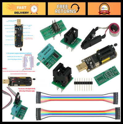 CH341A Programmer Set for EEPROM 24/25 Series, SOIC8 Clip & 1.8V Adapter