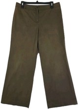 Talbots ~Woman Size 12 Petite~ Olive Green Stretch Wide Leg Flat Front Pants.