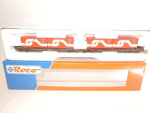 + Q16 H0 Roco 47541 Doppel-Containertragwagen Container ÖBB Ep4 KKK NEM NEU | Condition: Gebraucht
