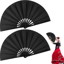 2 Pack Black Clack Fans for Line Dancing   Large Hand Fans for Women Foldable,