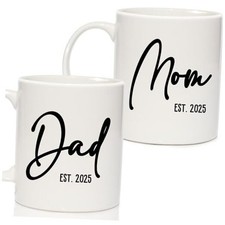 New Parents Gifts for Couples, New Mom Dad Mugs Est 2025 Cup - Est. 2025
