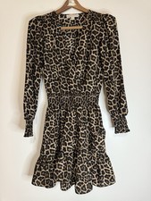 Michael Kors Leopard Print Long Sleeve Dress with ruffle hem size XS