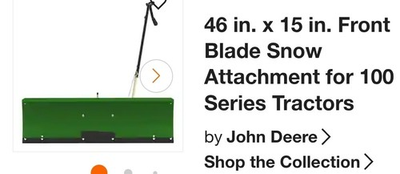 #ad John Deere 46x15 Green Front Blade Snow Attachment for 100 Series Tractors $550.00