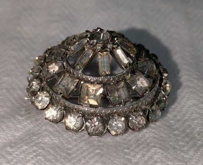 Vtg ART DECO Rhinestone Domed 4 Layer Brooch Pin Czechoslovakia Signed CZECHO