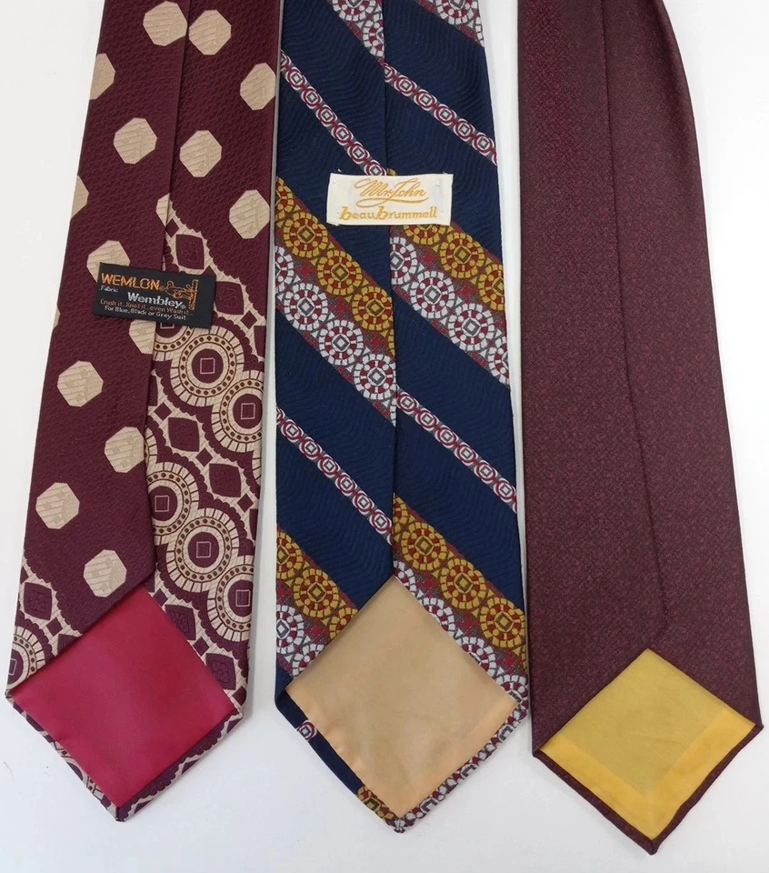 Lote De 3 Corbatas Retro Para Hombre Funky Años 50 60 Borgoña De Colección Disco Poliéster Anchas Foto 3 de 4