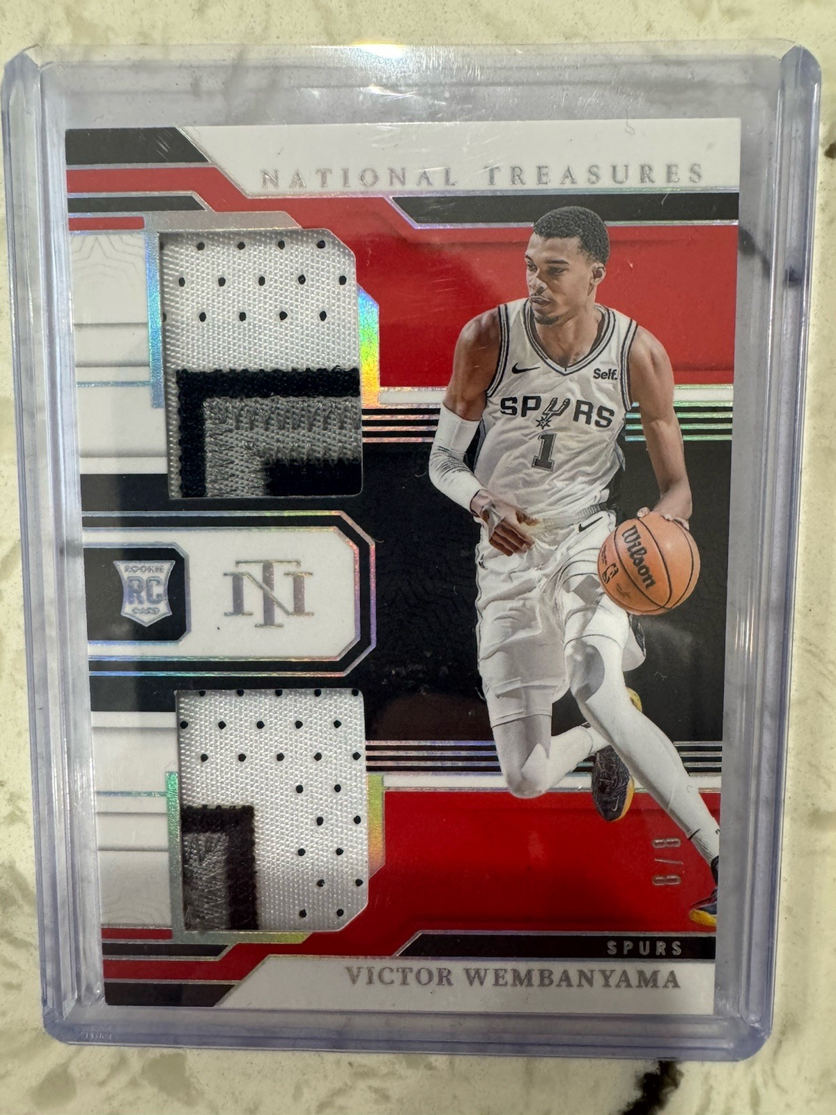 2024 National Treasure Victor Wembanyama /8 ROOKIE RC Dual Patch Book End 8/8 view 1
