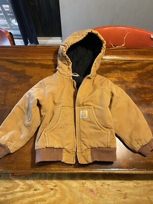 Carhartt Kids Quilted Flannel Lined Insulated Hooded Jacket Tan