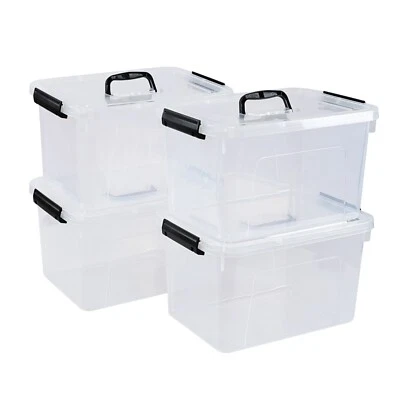 Cand 4-Pack 10 L Plastic Latching Storage Bin, Clear Storage Box Bin with Handle